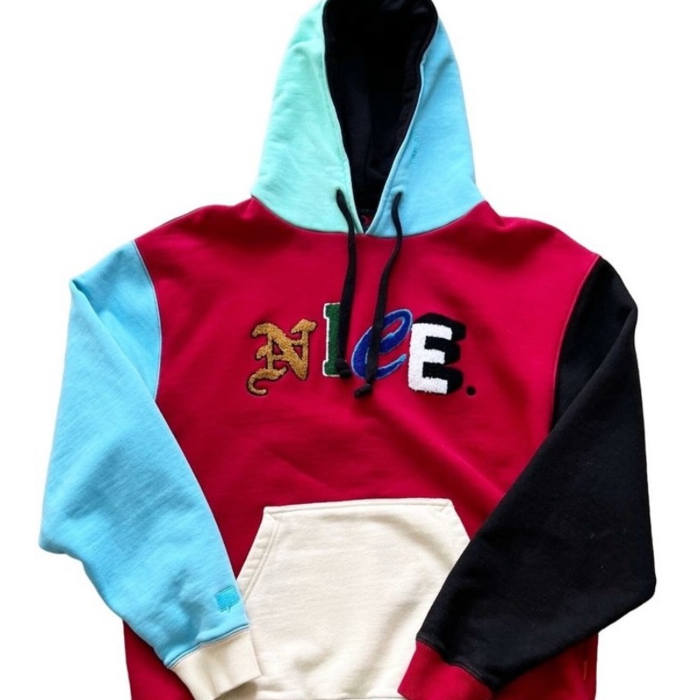 Nice Kicks Hoodie Sweatshirt Limited Edition Be Nice Colorblock Size Large